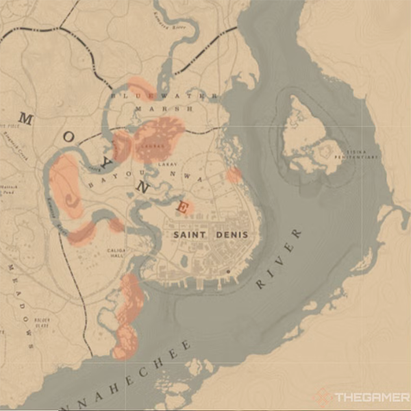Map of Snowy Egret locations in RDR2