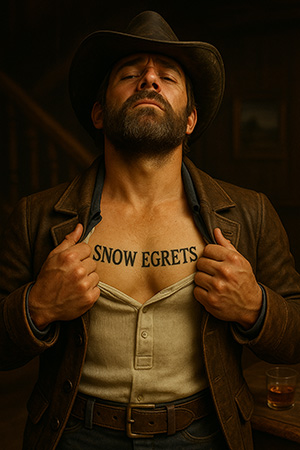 Arthur Morgan showing off his SNOW EGRETS tattoo