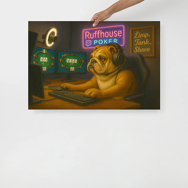 Dog Multi-Tabling Online Poker and wearing a Headset