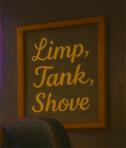 The 'Limp, Tank, Shove' Inspirational Poster in the background
