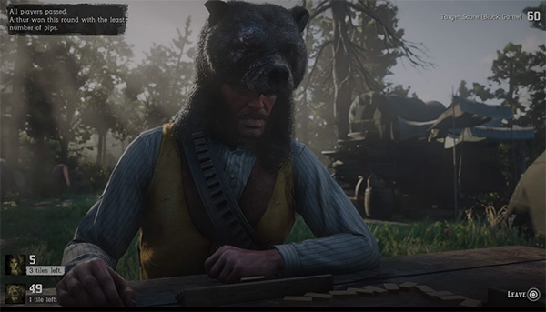 Arthur takes down a round of Dominoes wearing his Legendary Bear hat